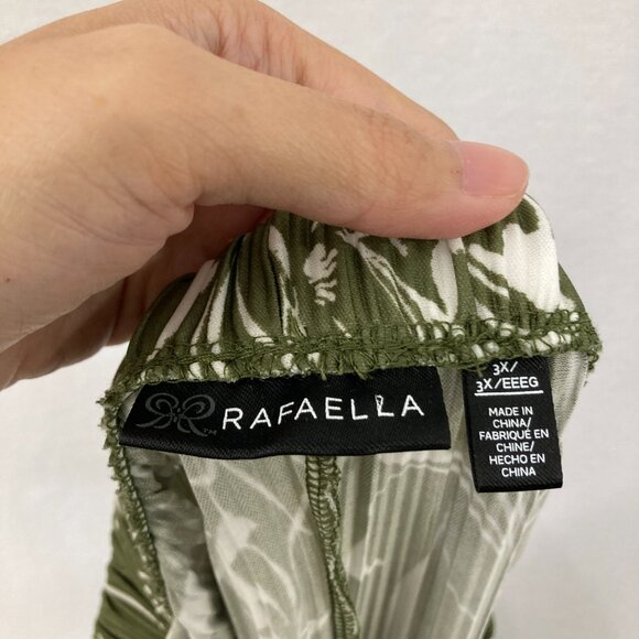 Rafaella sz 3X Green White Abstract Pleated Textured Wide Leg Pull-on Crop Pants - Picture 2 of 9